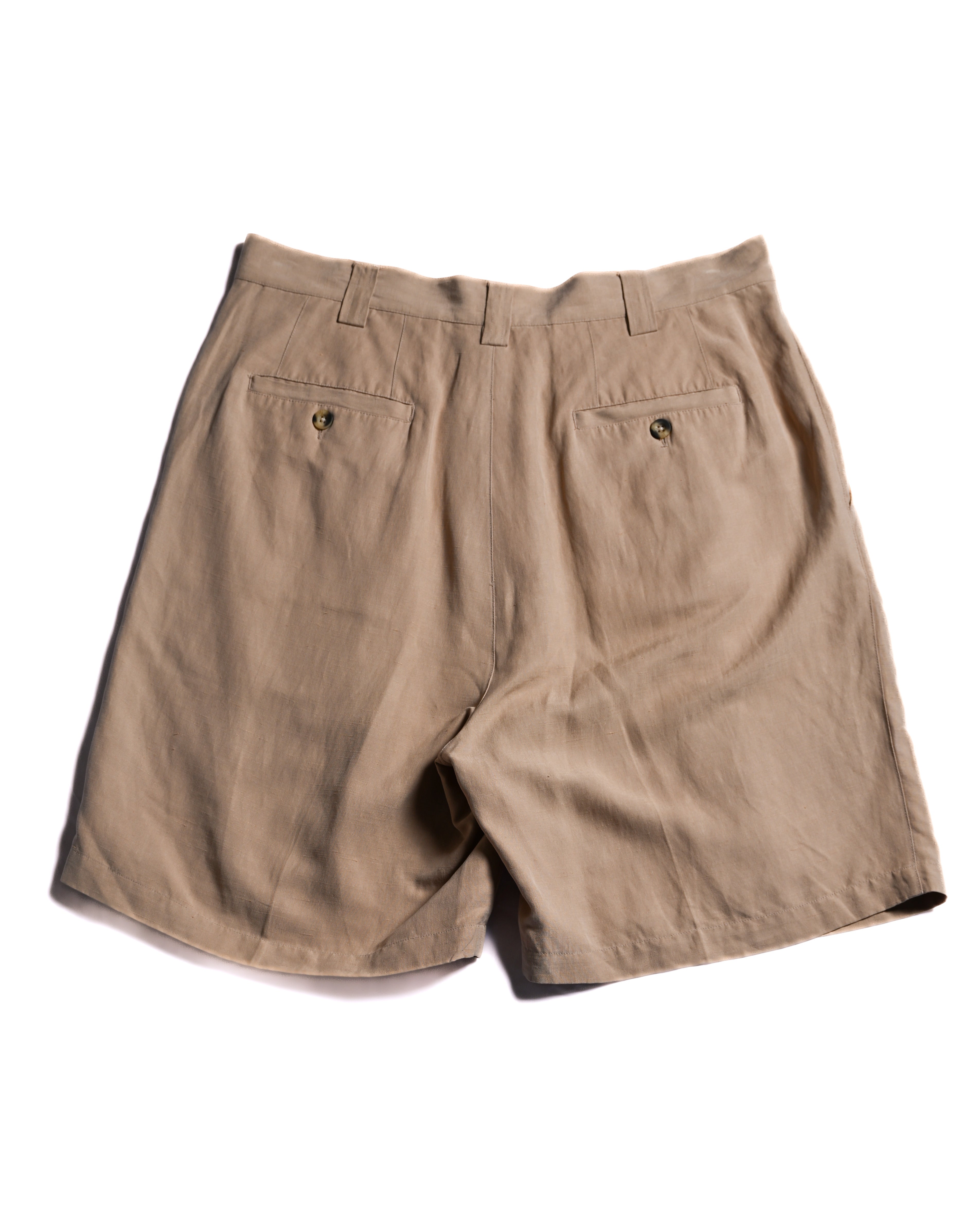 VINTAGE/ Silk & Linen Blended 2 Tuck Shorts Right Brown