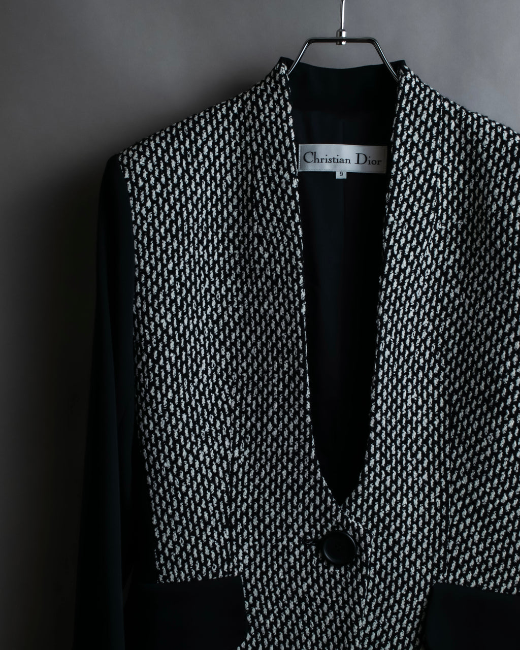 "Christian Dior" Jacquard switching design no-collar jacket