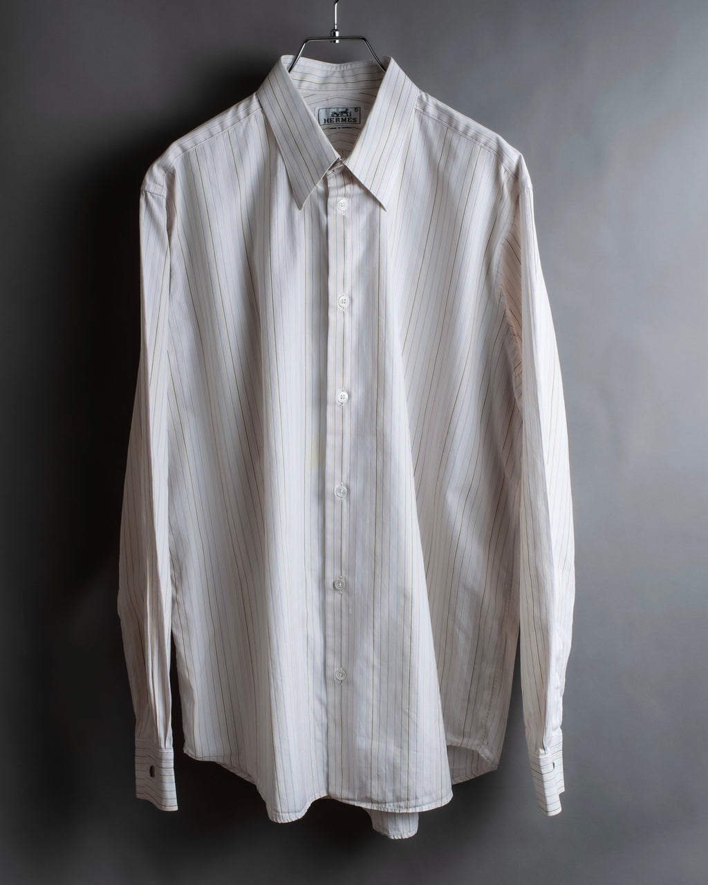 "HERMES" Multi-stripe pattern hand-sewn nuance cotton shirt