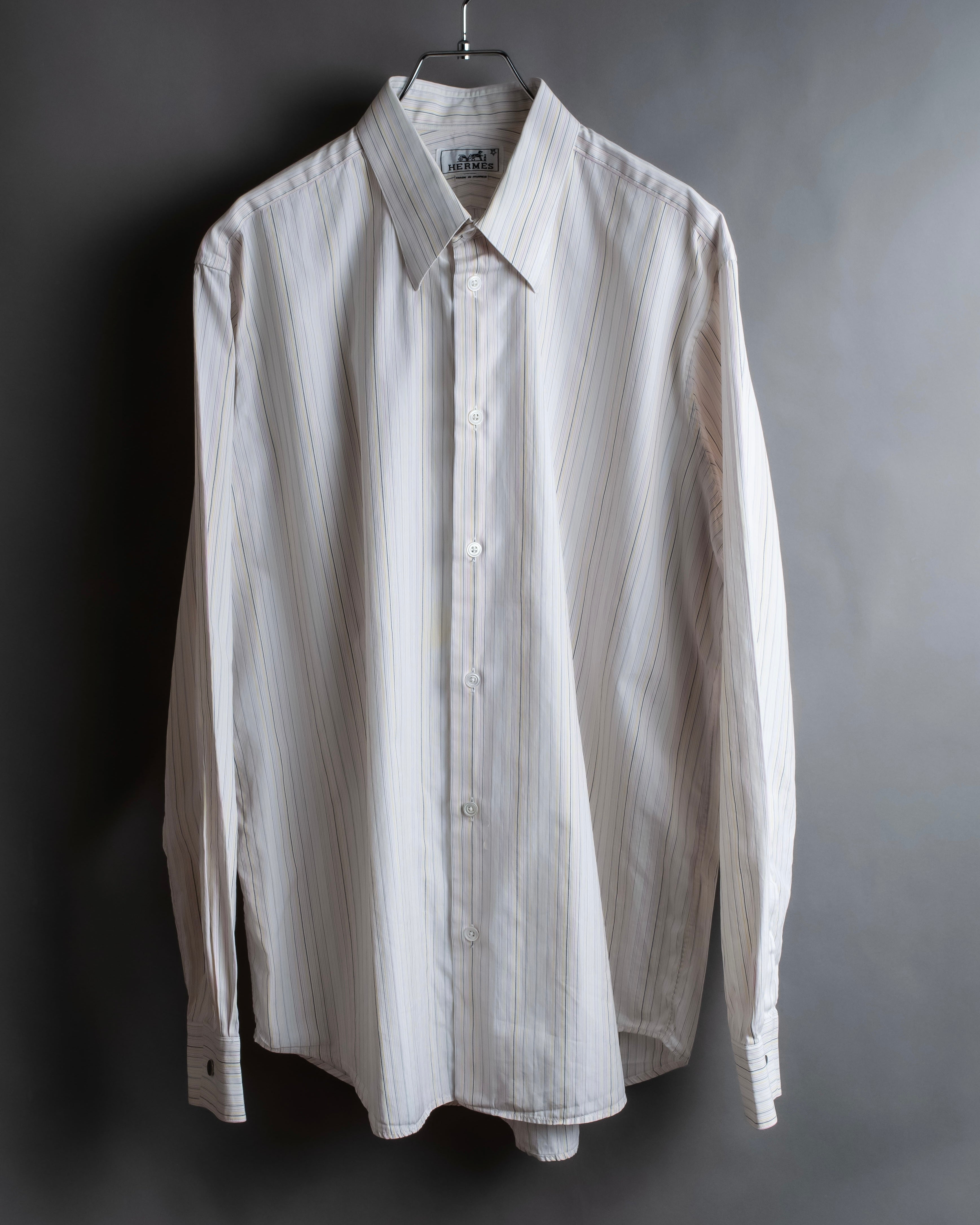 "HERMES" Multi-stripe pattern hand-sewn nuance cotton shirt