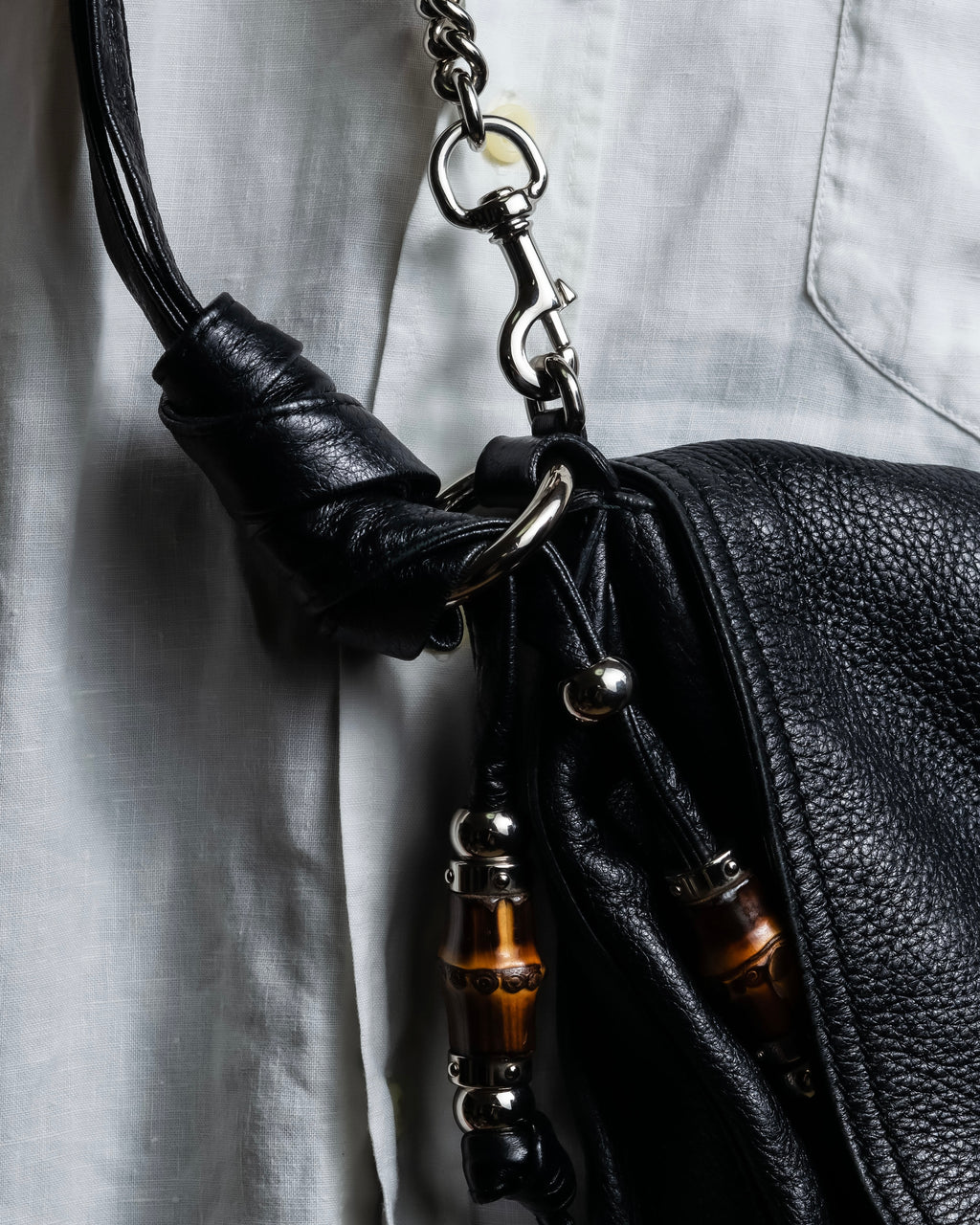 "GUCCI" Bamboo design combination chain shoulder leather bag