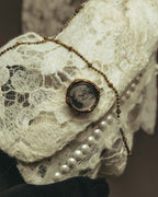 -SPECIAL- "CHANEL" 10's-20's Embellished floral lace and pearl check oversized shirt