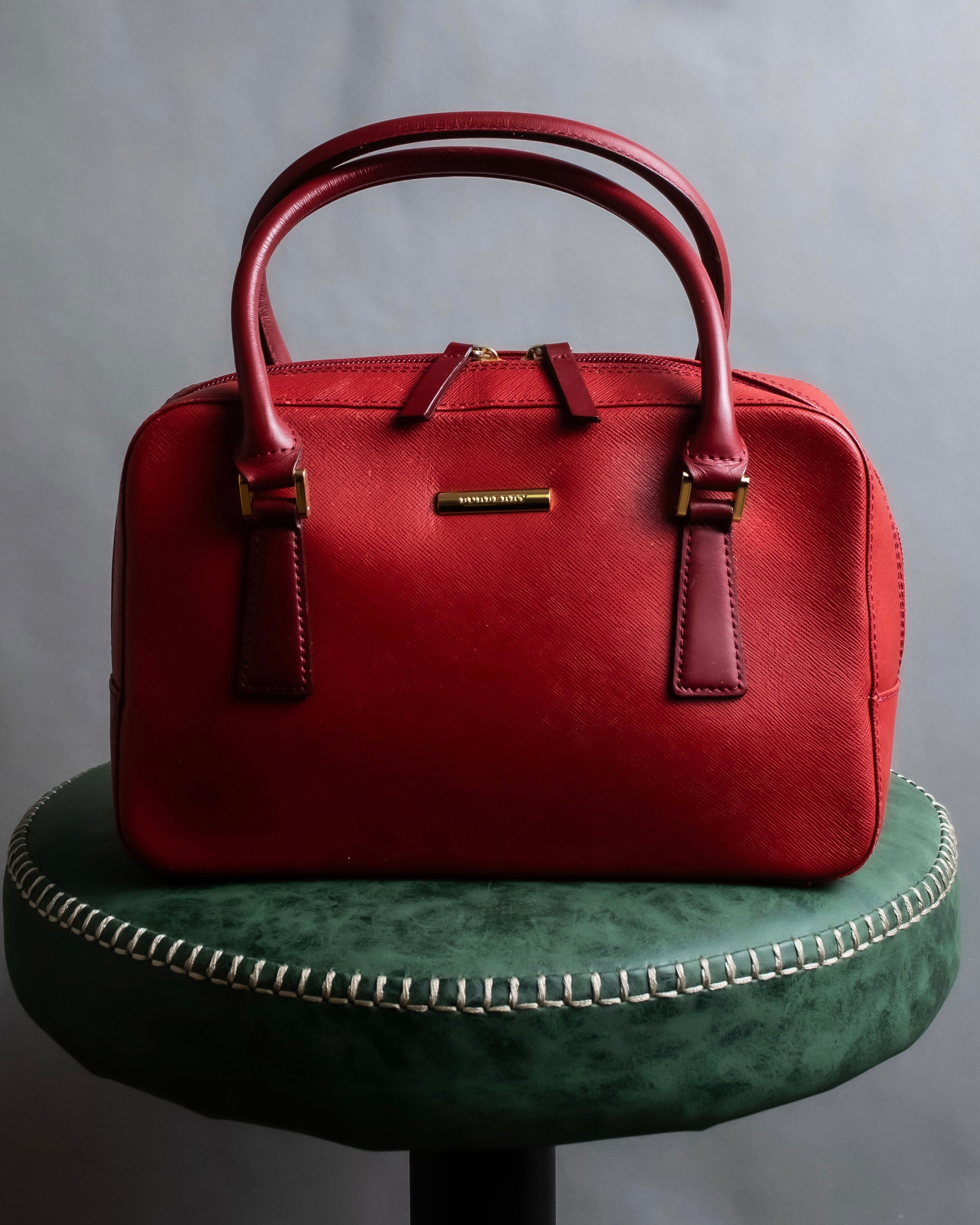 "BURBERRY" Bright red square silhouette leather handbag