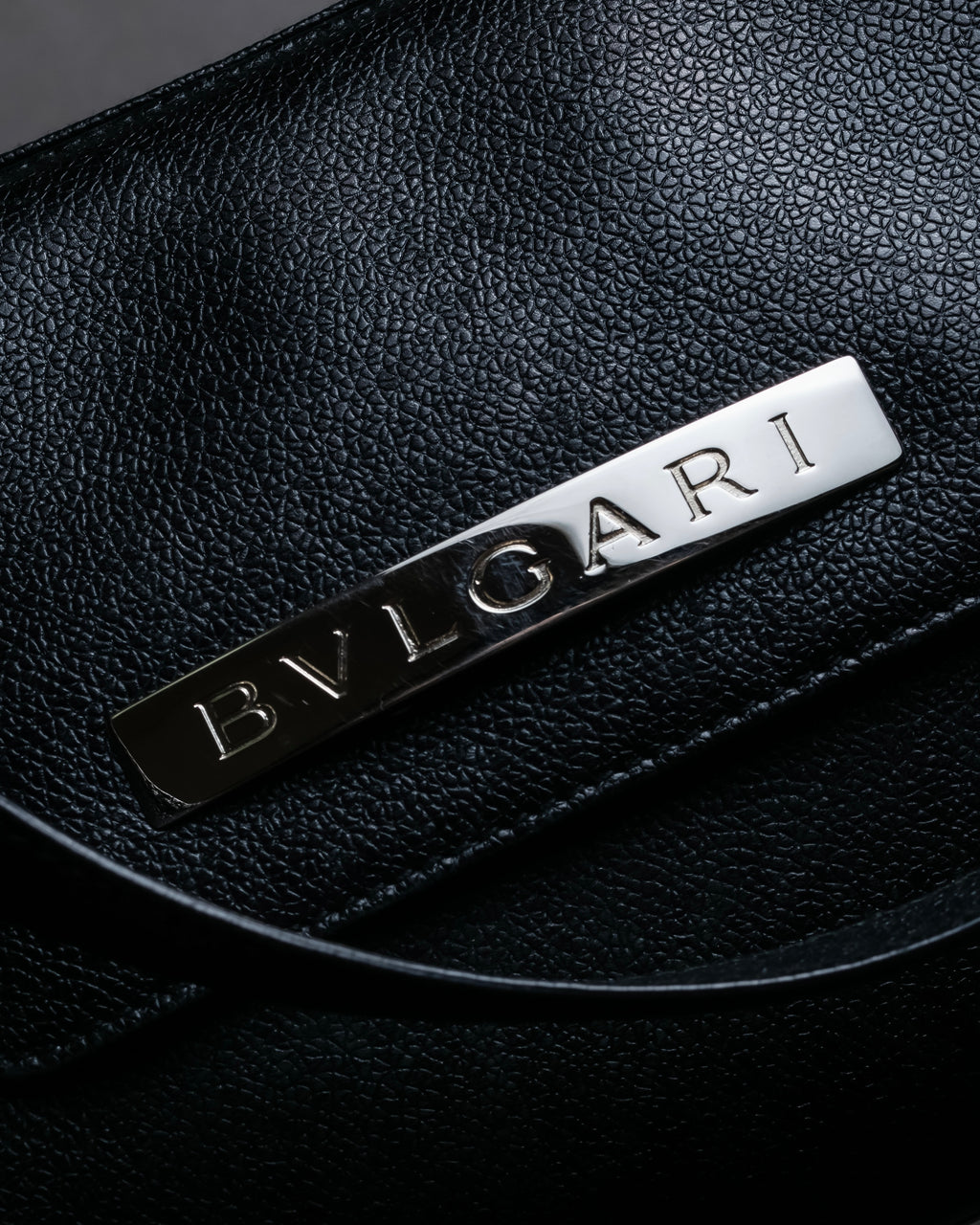 "BVLGARI" Horizontal form engraved logo leather bag