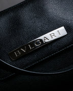 "BVLGARI" Horizontal form engraved logo leather bag