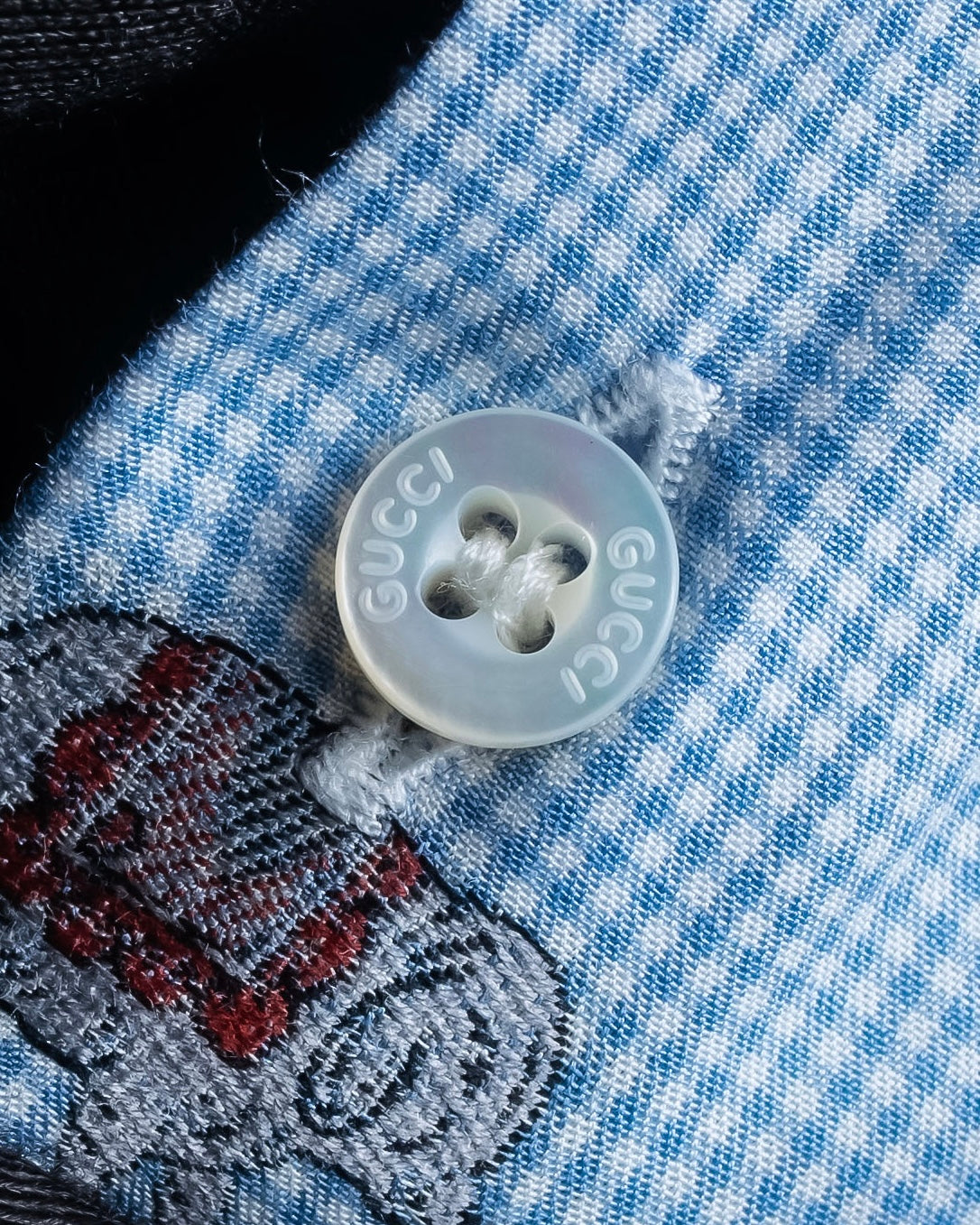 "GUCCI" Michele period elephant pattern sax blue color shirt