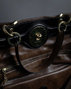 "BALENCIAGA" Gold turn lock design leather combination bag
