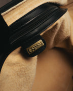-SPECIAL- "GUCCI" 70's-80's Crest-detailed black leather two-way duffle bag
