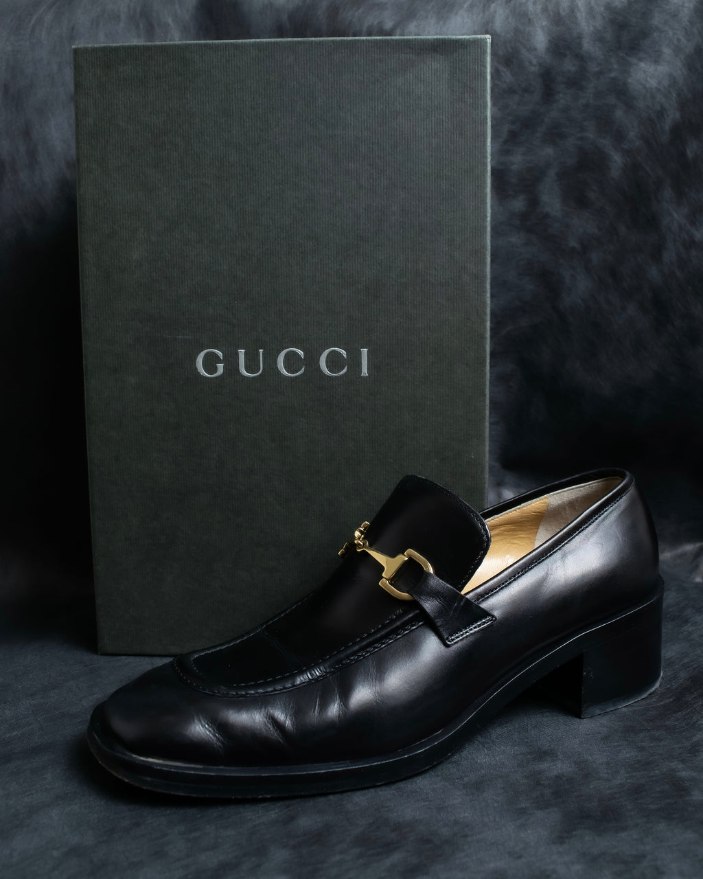 "GUCCI" Horsebit motif square toe heeled loafers