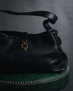 “Salvatore Ferragamo” Pebbled leather gancini hobo shoulder bag