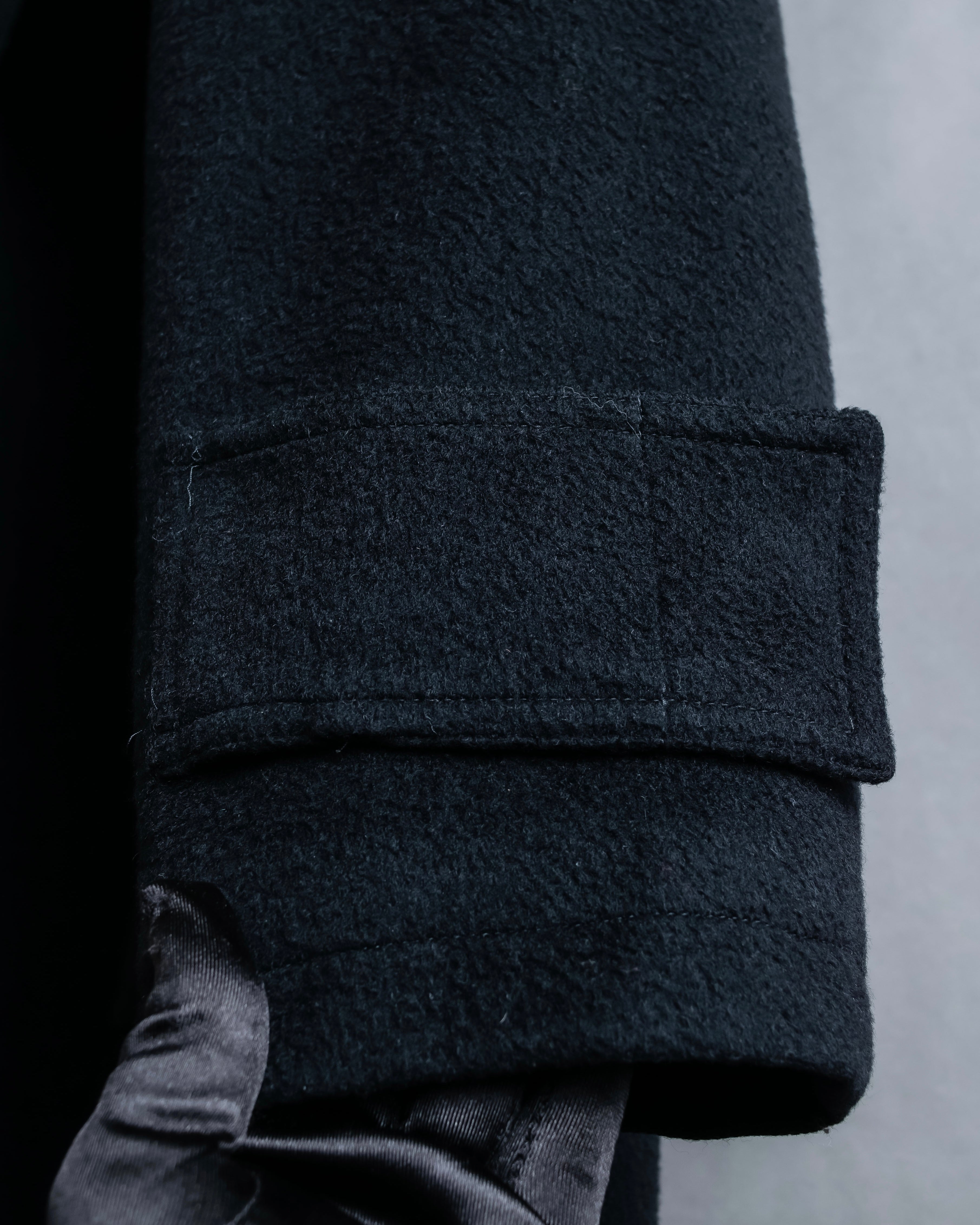 "GIANNI VERSACE UPDATE"
 Fur trimmed wool cashmere maxi double breasted coat