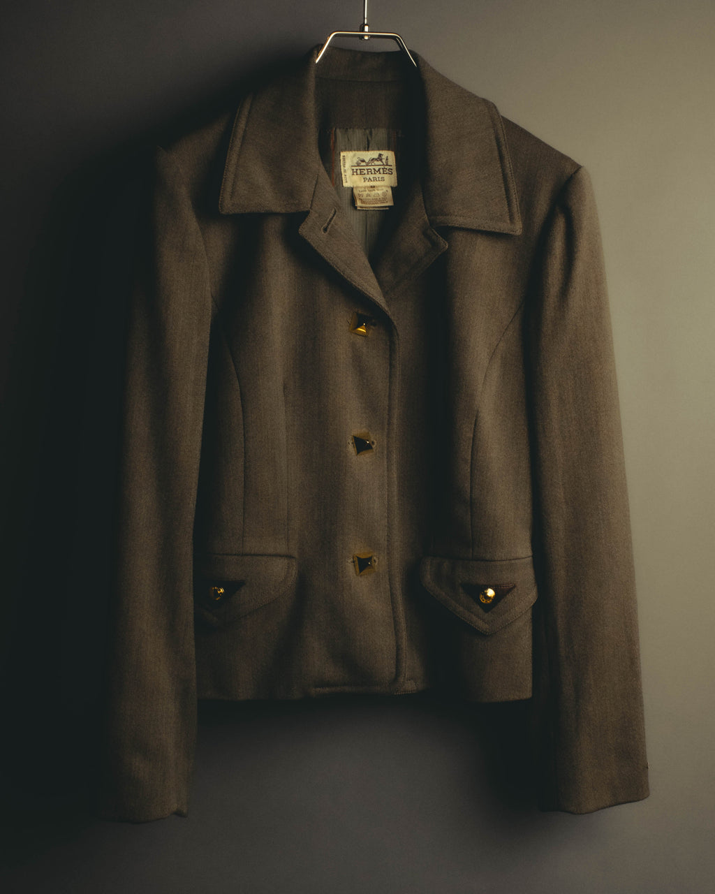 –SPECIAL– "Hermès" 70's-80's Equestrian wool tailored jacket