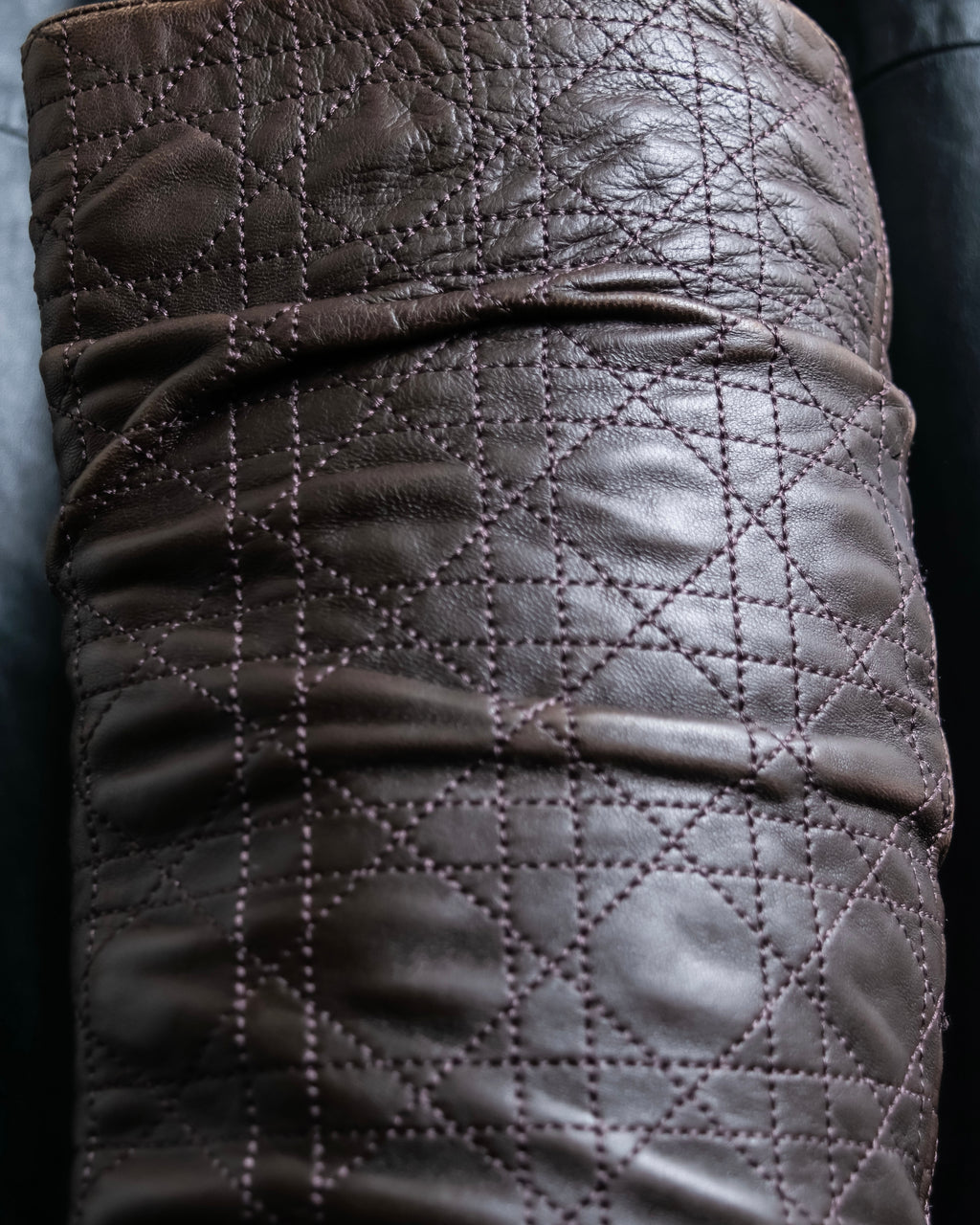 “Christian Dior” Brown Cannage leather long boots