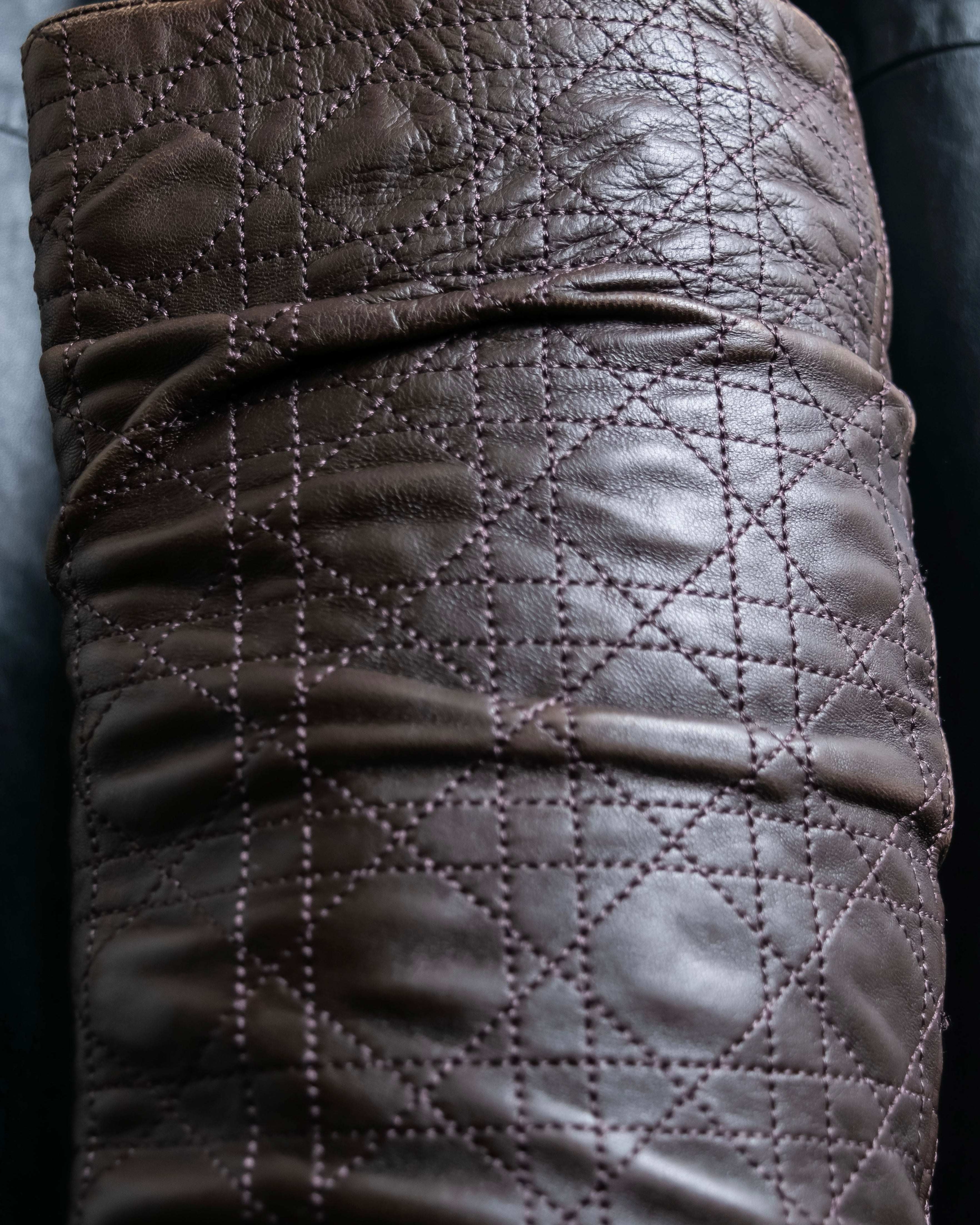 “Christian Dior” Brown Cannage leather long boots