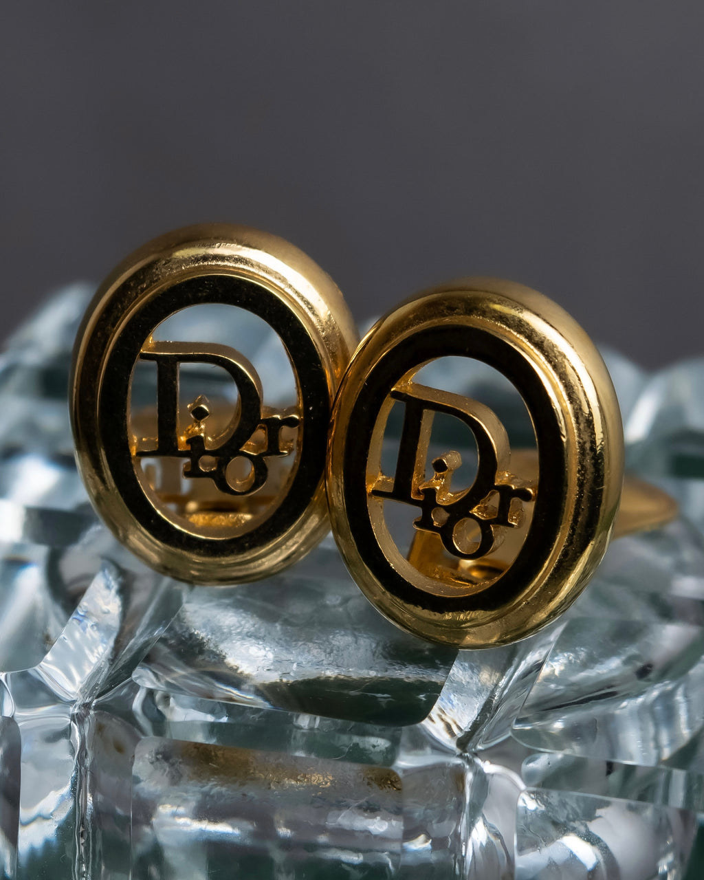 "Christian Dior" Logo cutout design gold earrings