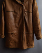 "LOEWE" 80-90's Vintage texture leather zip hoodie