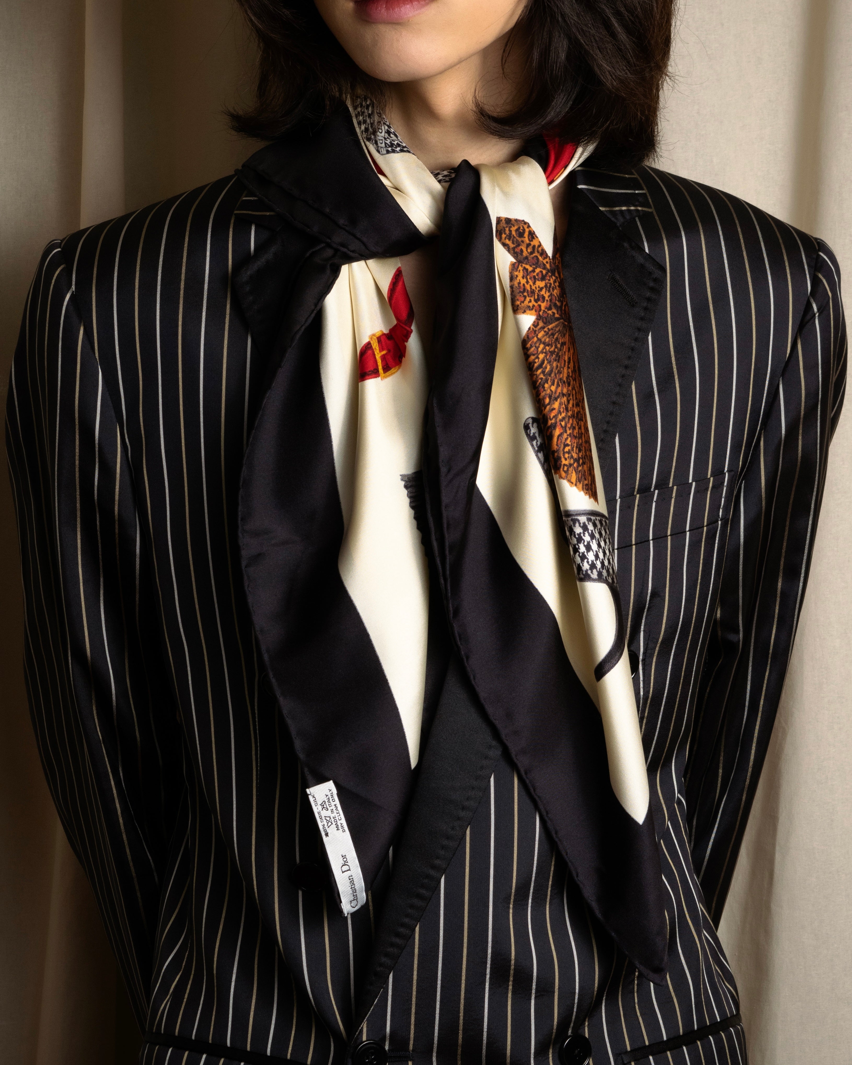 "Christian Dior" Parisian accessory motif silk scarf