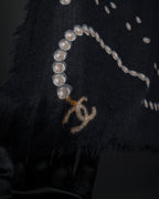 "CHANEL" Pearl fringe design gauze scarf