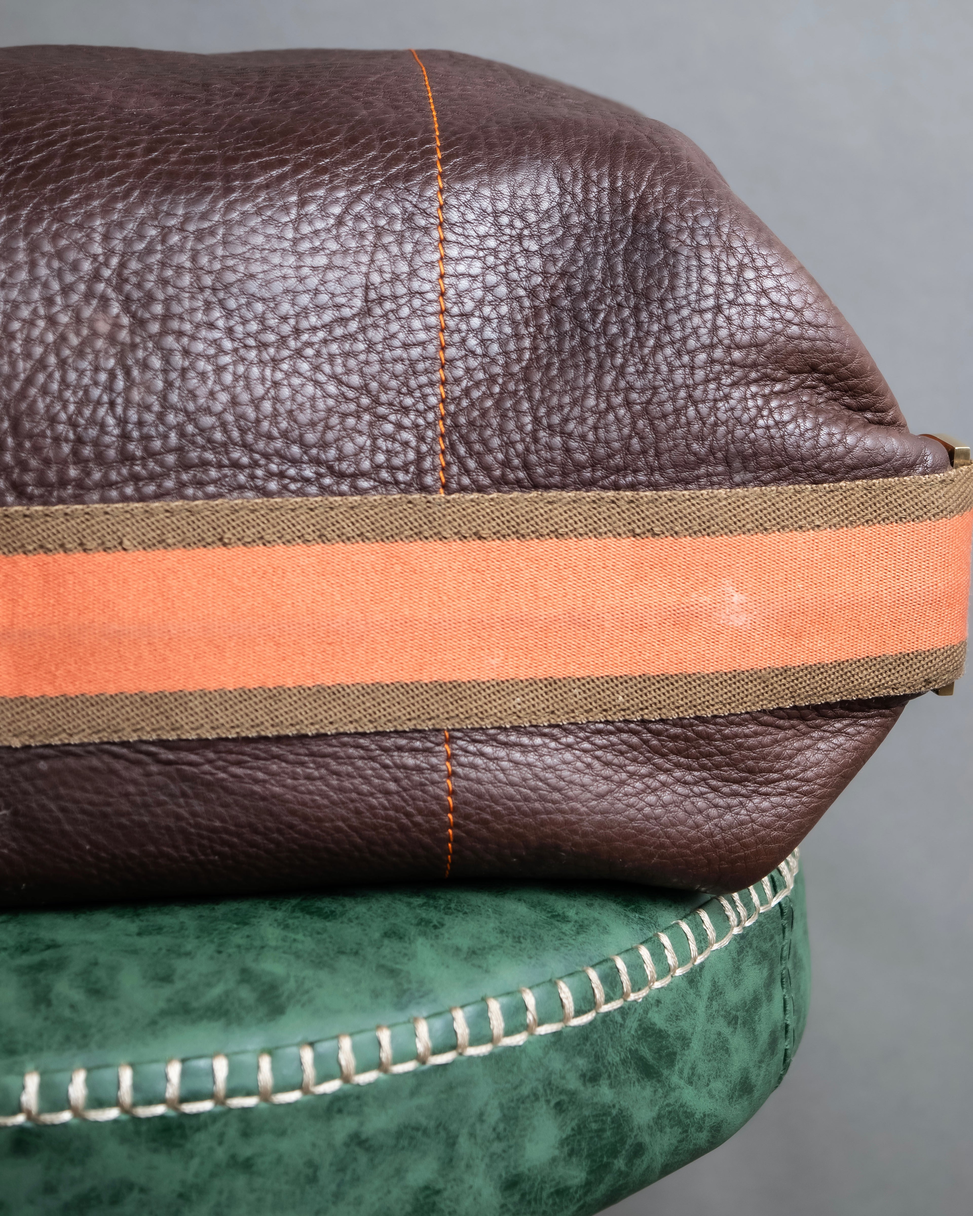 "LOEWE" Orange stitch design engraved logo leather boston bag