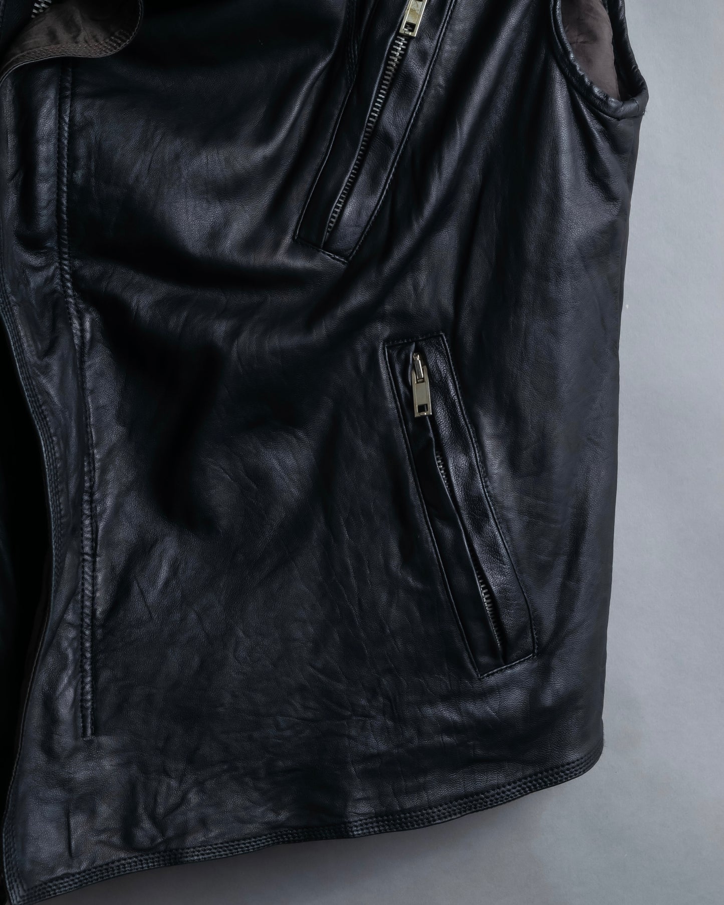 "Rick Owens" 100% lamb leather high neck sleeveless jacket