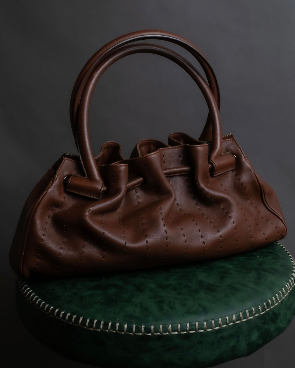 "Salvatore Ferragamo" Gathered stitch work design leather hand bag