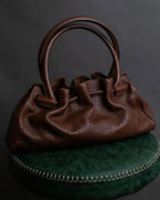 "Salvatore Ferragamo" Gathered stitch work design leather hand bag