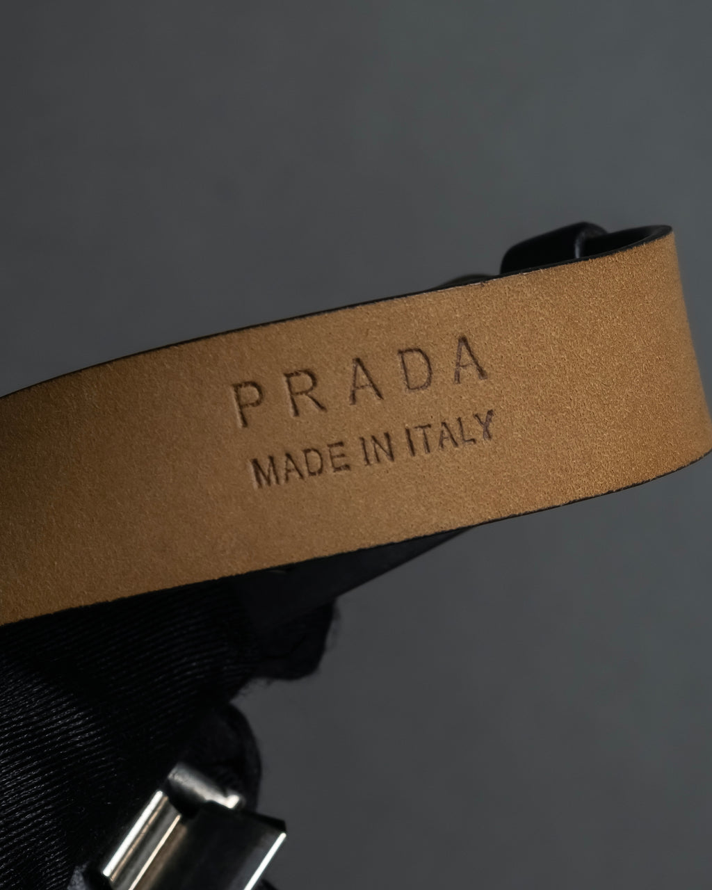 "PRADA" Logo engraved metal plate design leather bracelet