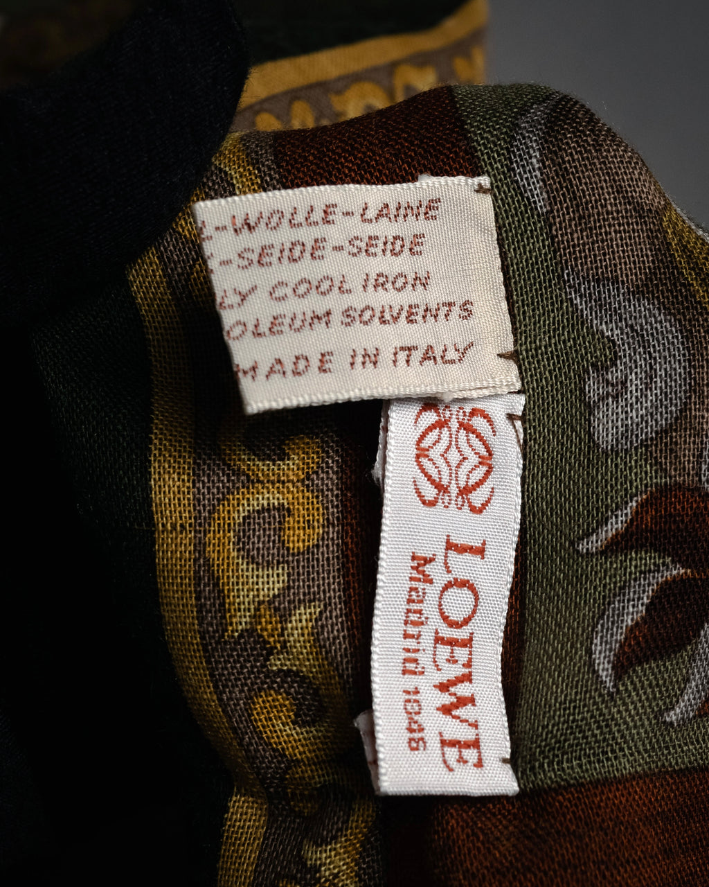 “LOEWE” 90’s–00’s Equestrian motif wool silk fringe scarf
