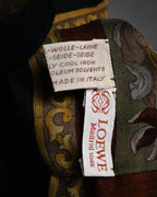 “LOEWE” 90’s–00’s Equestrian motif wool silk fringe scarf