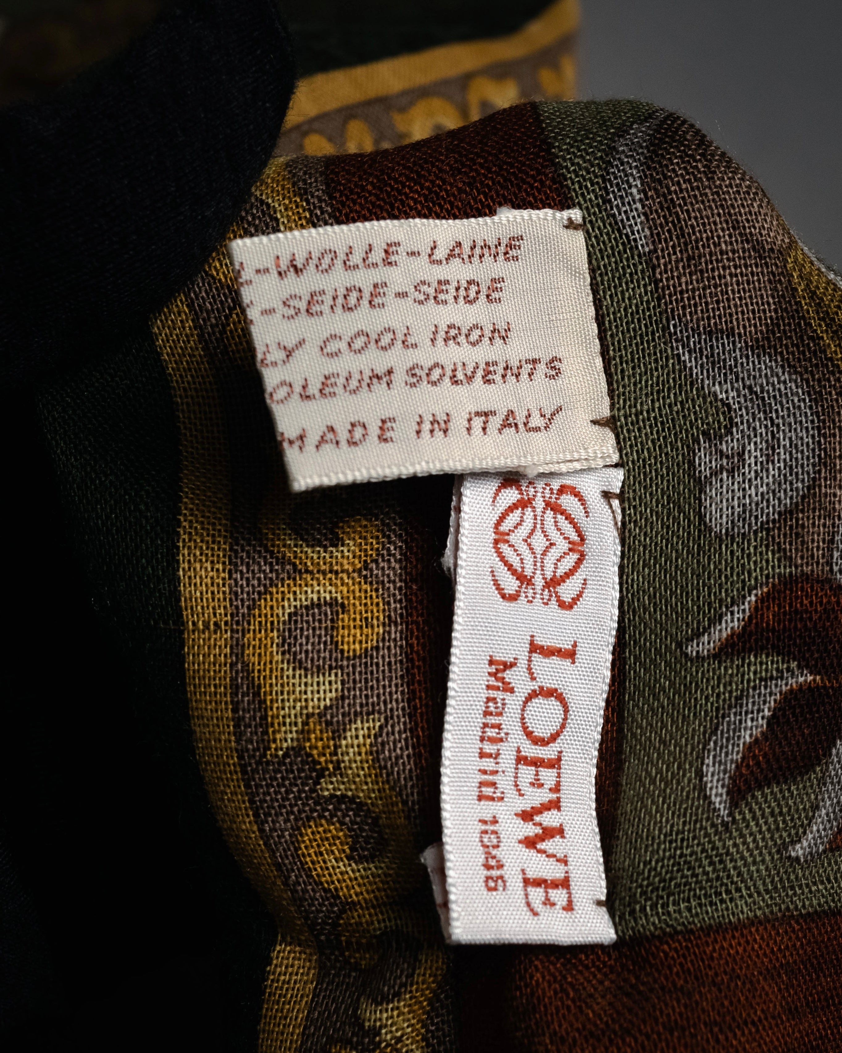 “LOEWE” 90’s–00’s Equestrian motif wool silk fringe scarf