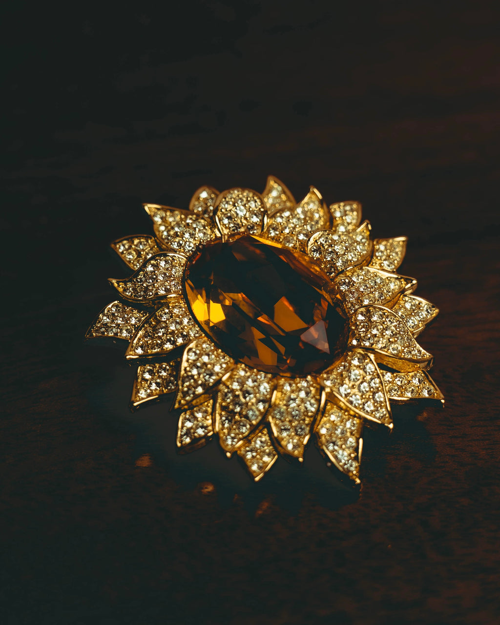 -SPECIAL- “Christian Dior” 80’s-90’s Sunburst amber glass pendant brooch