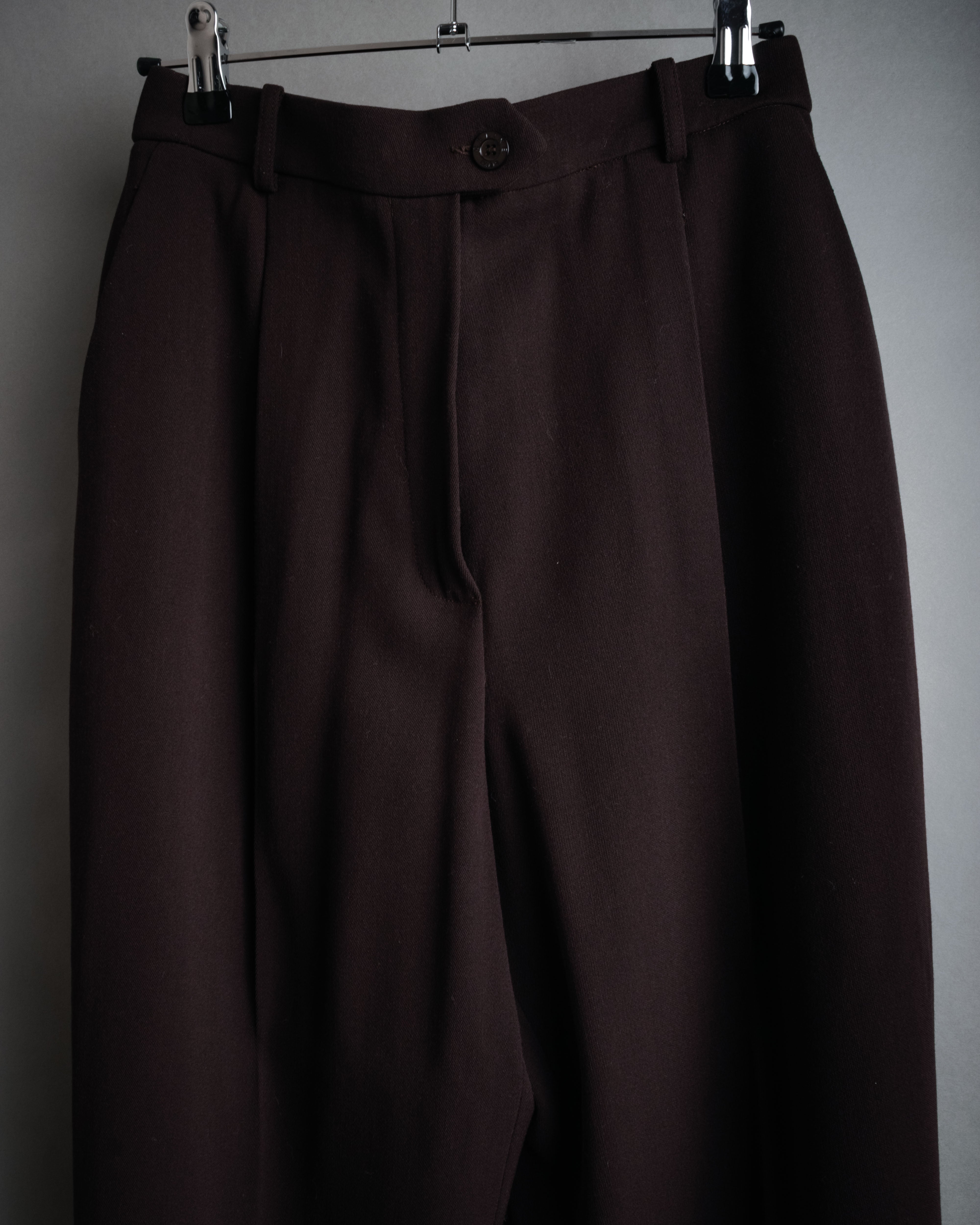 美品 セリーヌ CELINE ウール100% ワイドパンツ スカンツ 36 黒 CELINE (セリーヌ) - ワイドテーパード ウールパンツ - ダークブラウン