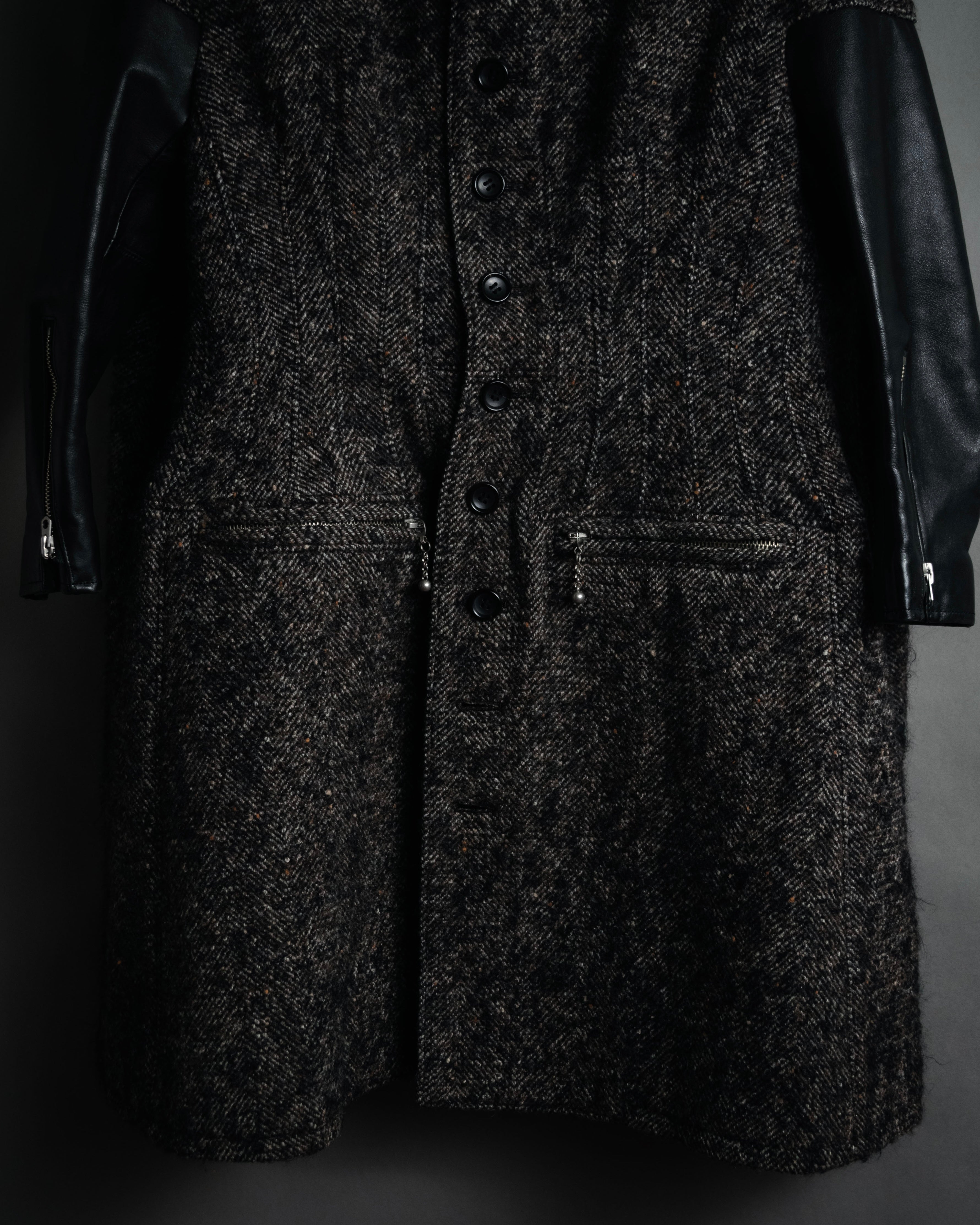 “JUNYA WATANABE COMME des GARCONS” 2011 aw Herringbone tweed long coat with leather sleeves