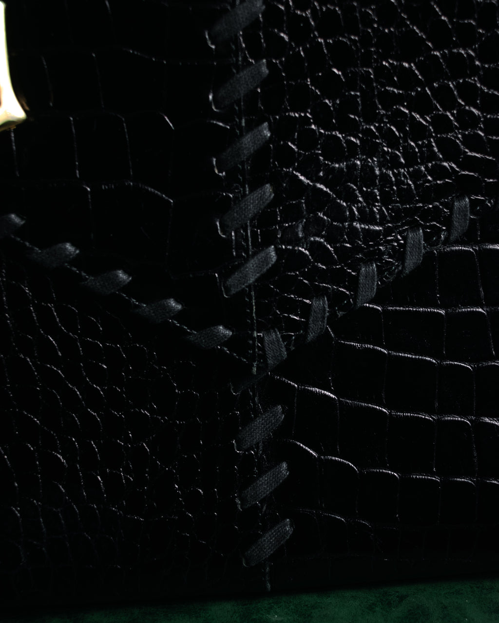 "Yves Saint Laurent" 90’s croc embossed whipstitch trapeze handbag