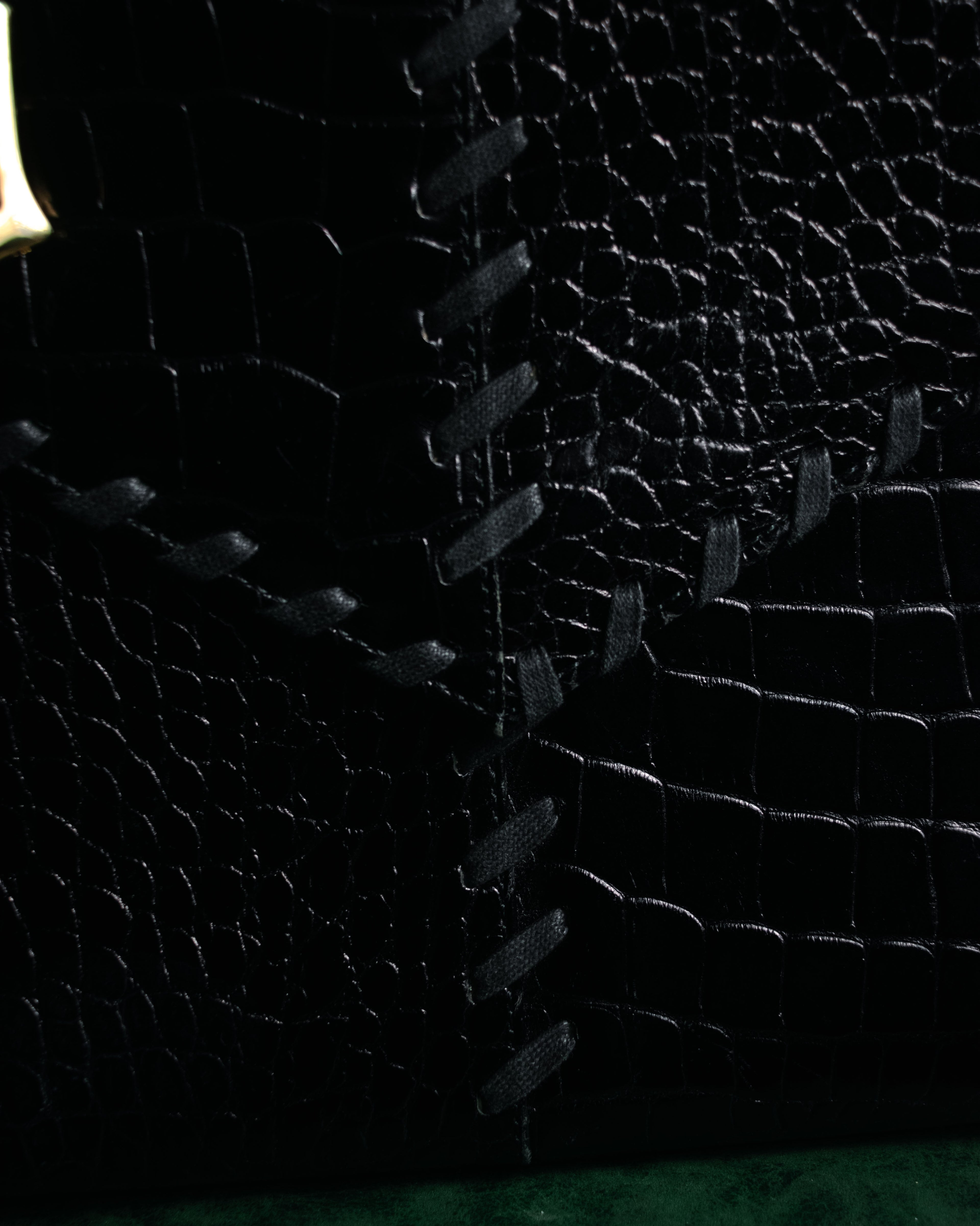 "Yves Saint Laurent" 90’s croc embossed whipstitch trapeze handbag