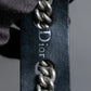 "Dior" Silver chain inlaid leather bracelet