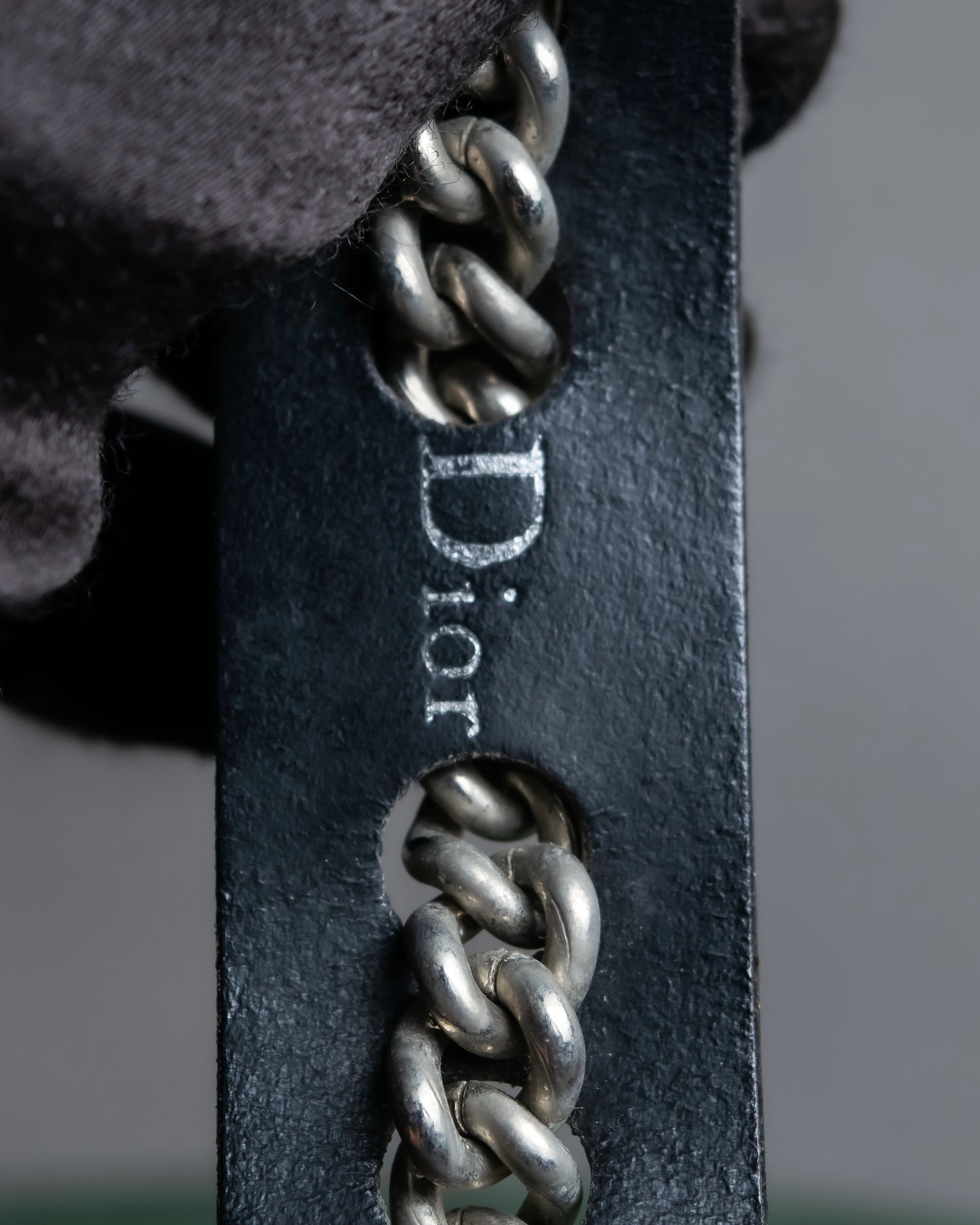 "Dior" Silver chain inlaid leather bracelet