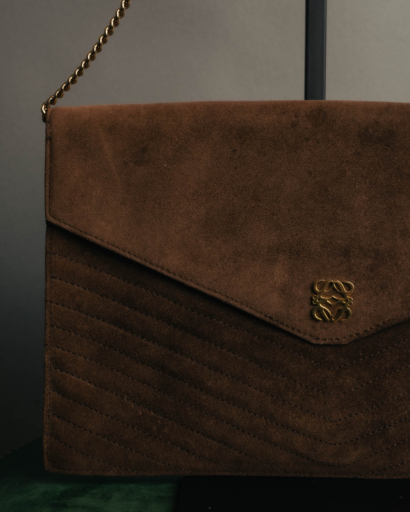 “LOEWE” 80’s-90’s Suede anagram chain shoulder bag
