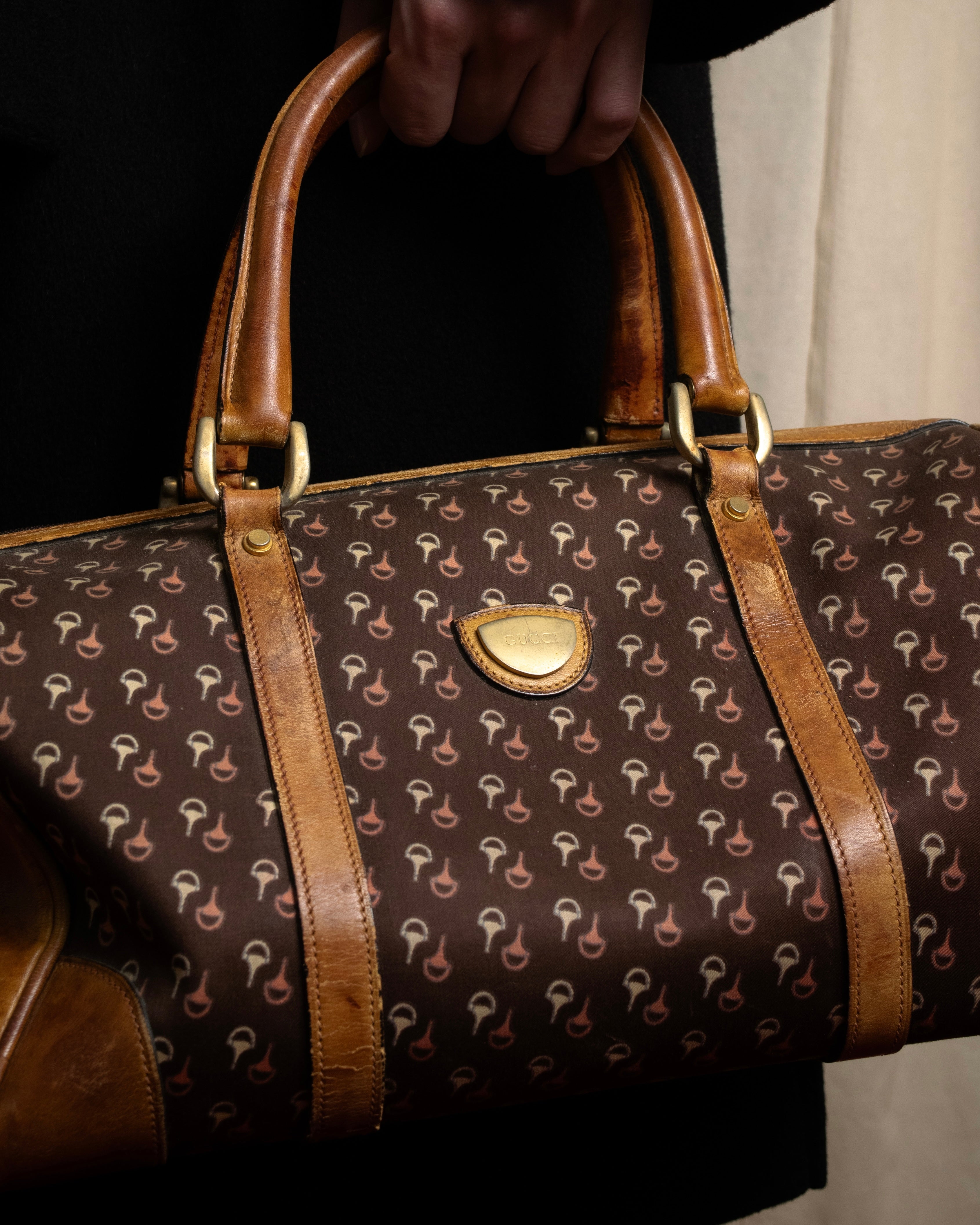 "GUCCI" Vintage horse harness motif pattern mini boston bag