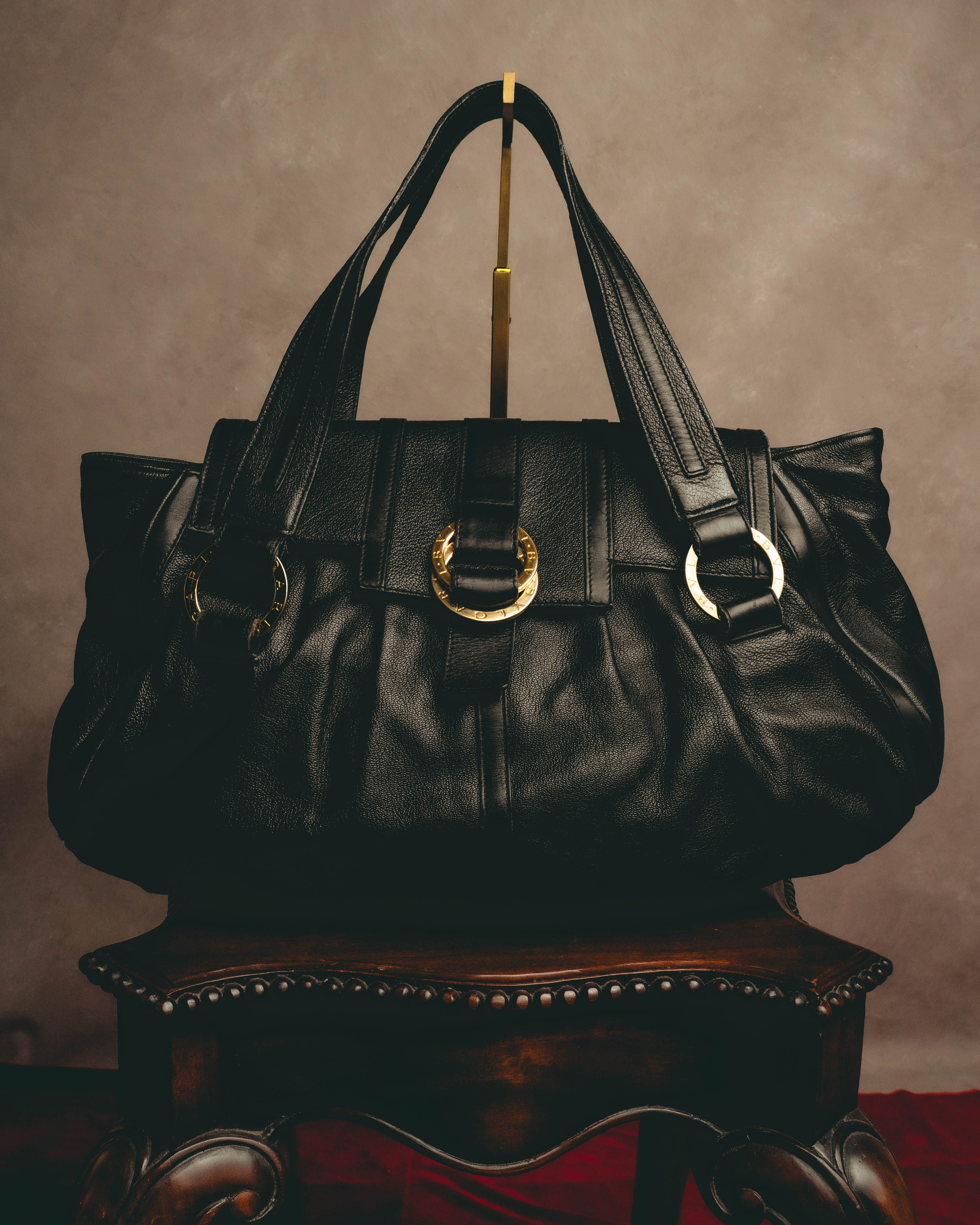 "BVLGARI" 00's-10's Pleated leather tote bag