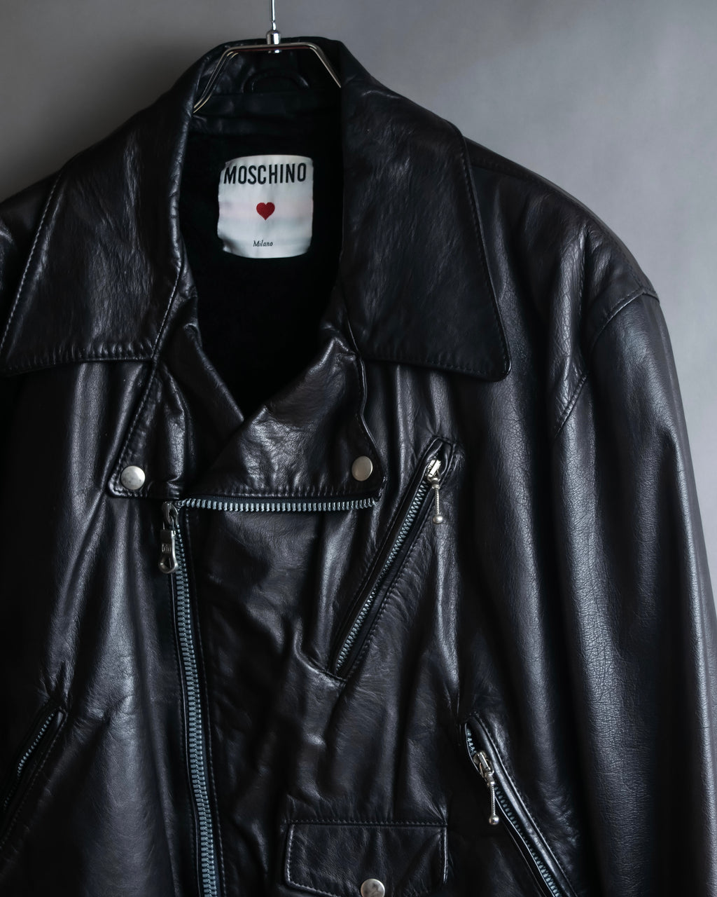 "MOSCHINO" Box silhouette leather double rider jacket