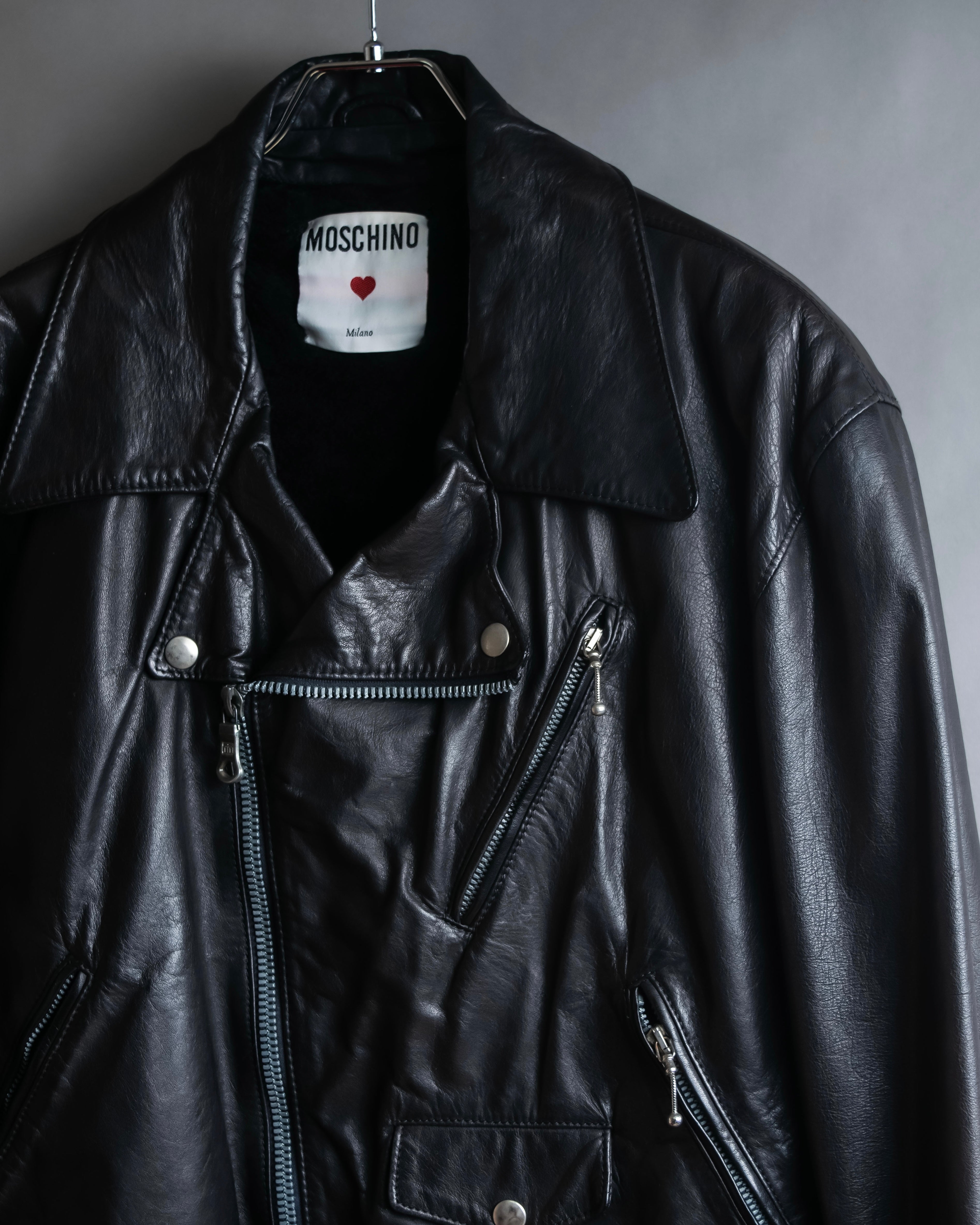 "MOSCHINO" Box silhouette leather double rider jacket