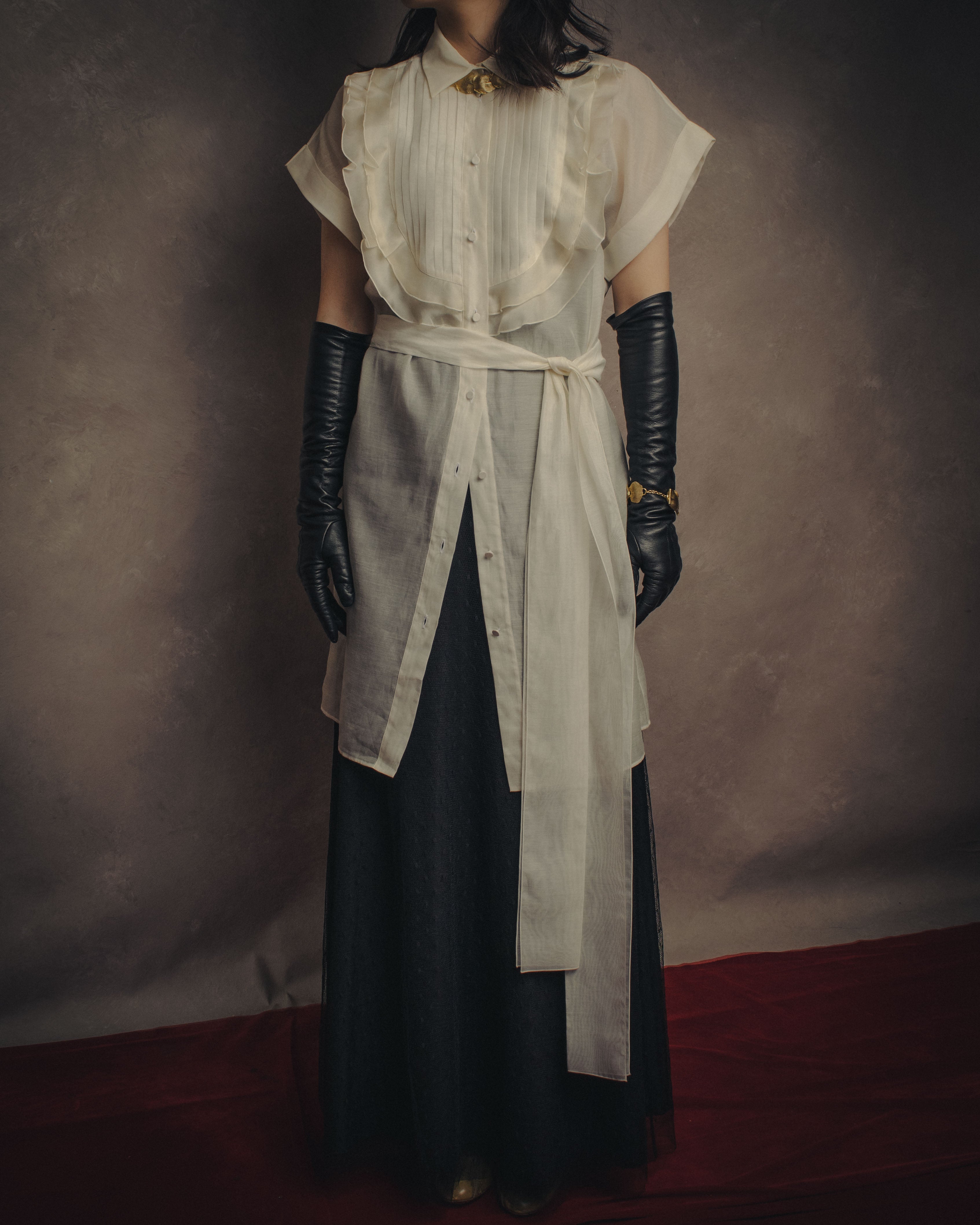 -SPECIAL- “VALENTINO ROMA” 2000’s sheer bow tie ruffled blouse