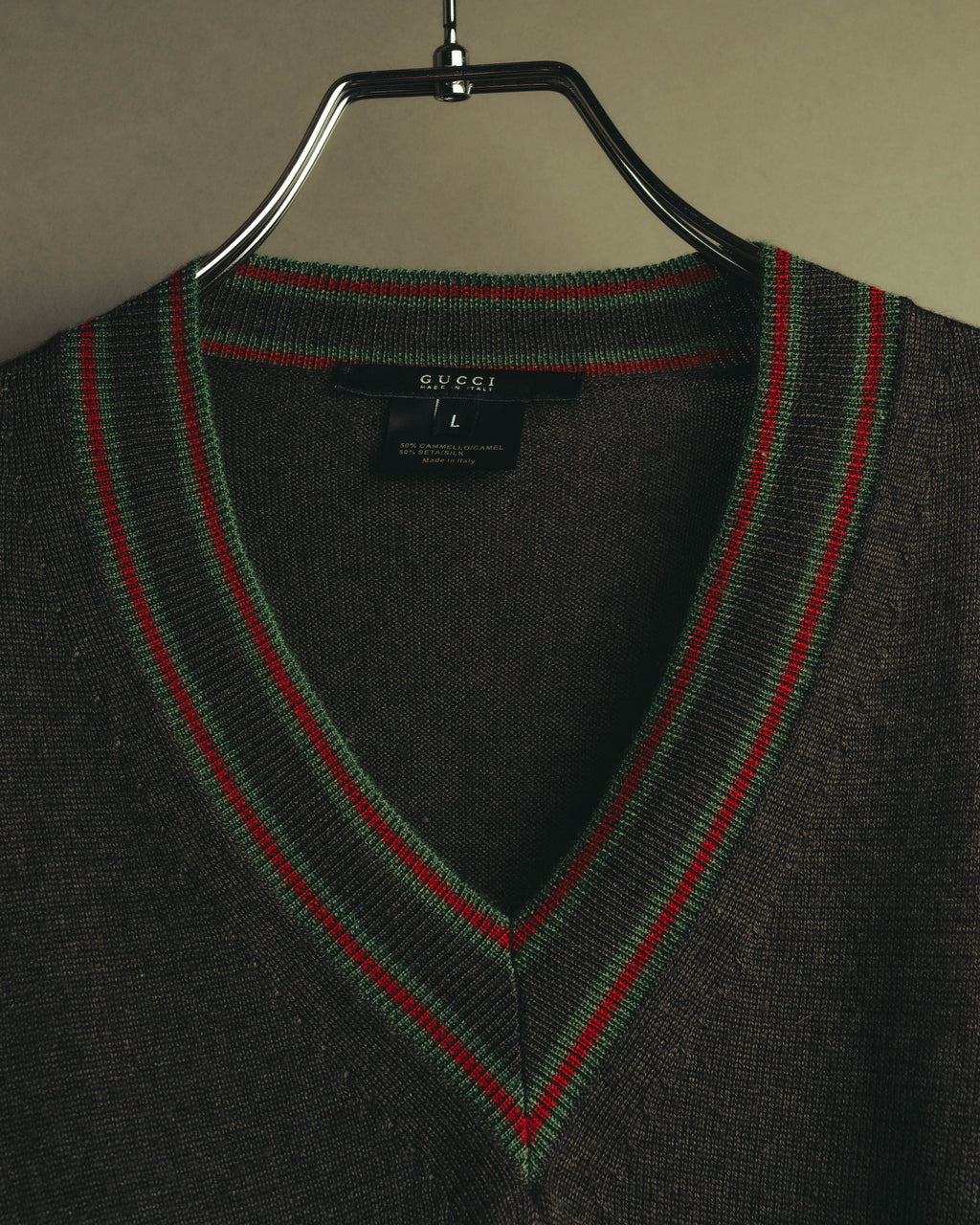 “GUCCI” 90’s-00’s Web stripe V-neck knit sweater