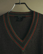 “GUCCI” 90’s-00’s Web stripe V-neck knit sweater