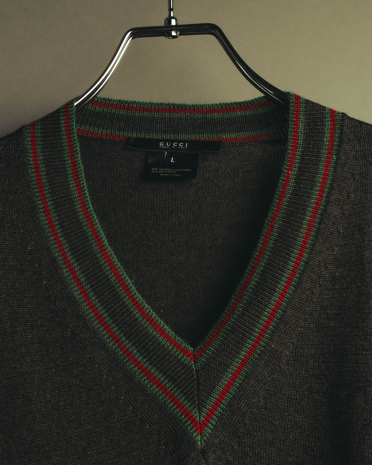 “GUCCI” 90’s-00’s Web stripe V-neck knit sweater
