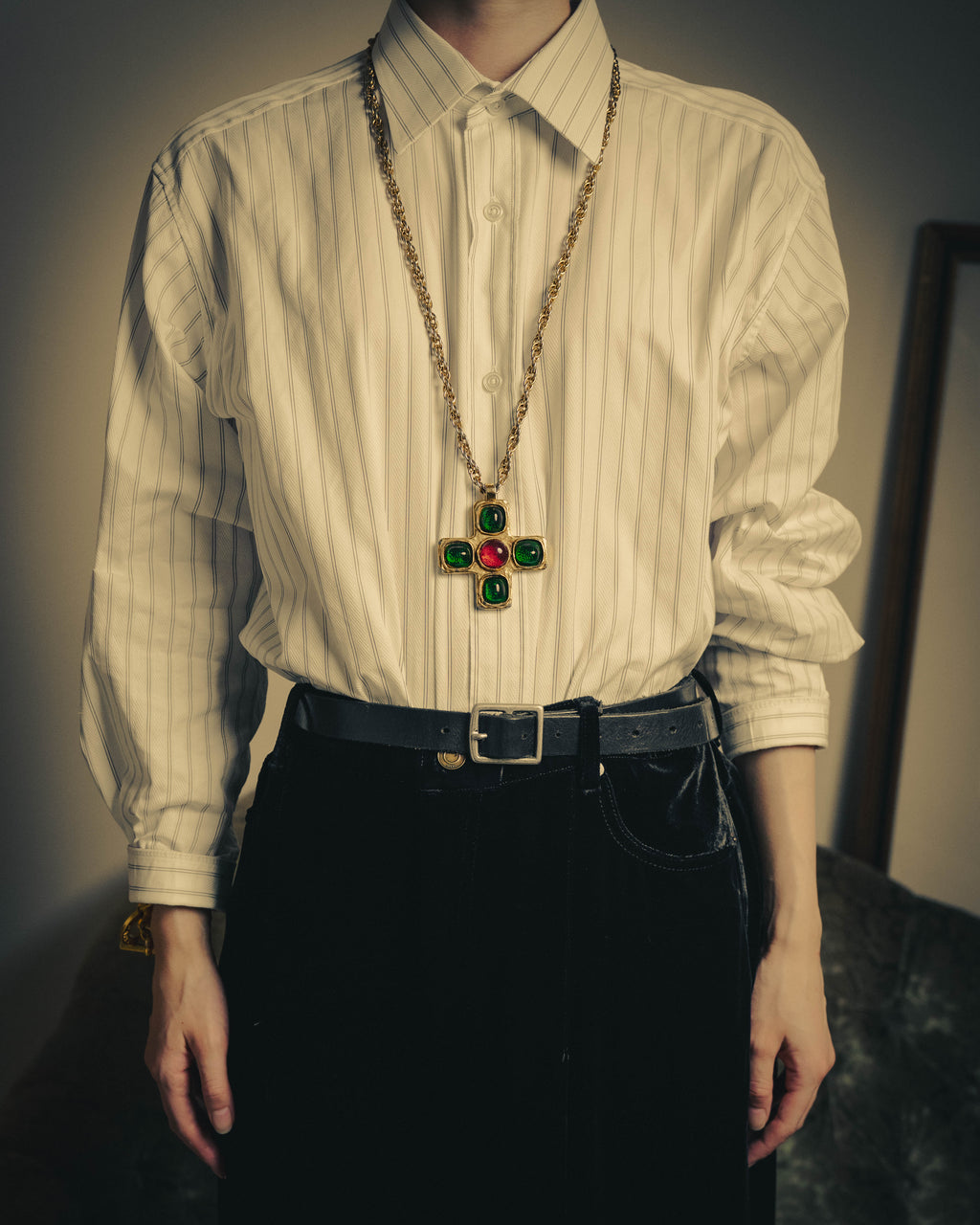 –SPECIAL– "CHANEL" 80's Gripoix Byzantine cross pendant necklace