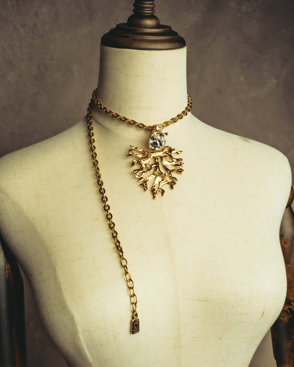 -SPECIAL- "Yves Saint Laurent" 90's-00's Sculptural coral motif crystal pendant necklace