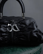 "Christian Dior" CD motif charm design gathered leather hand bag