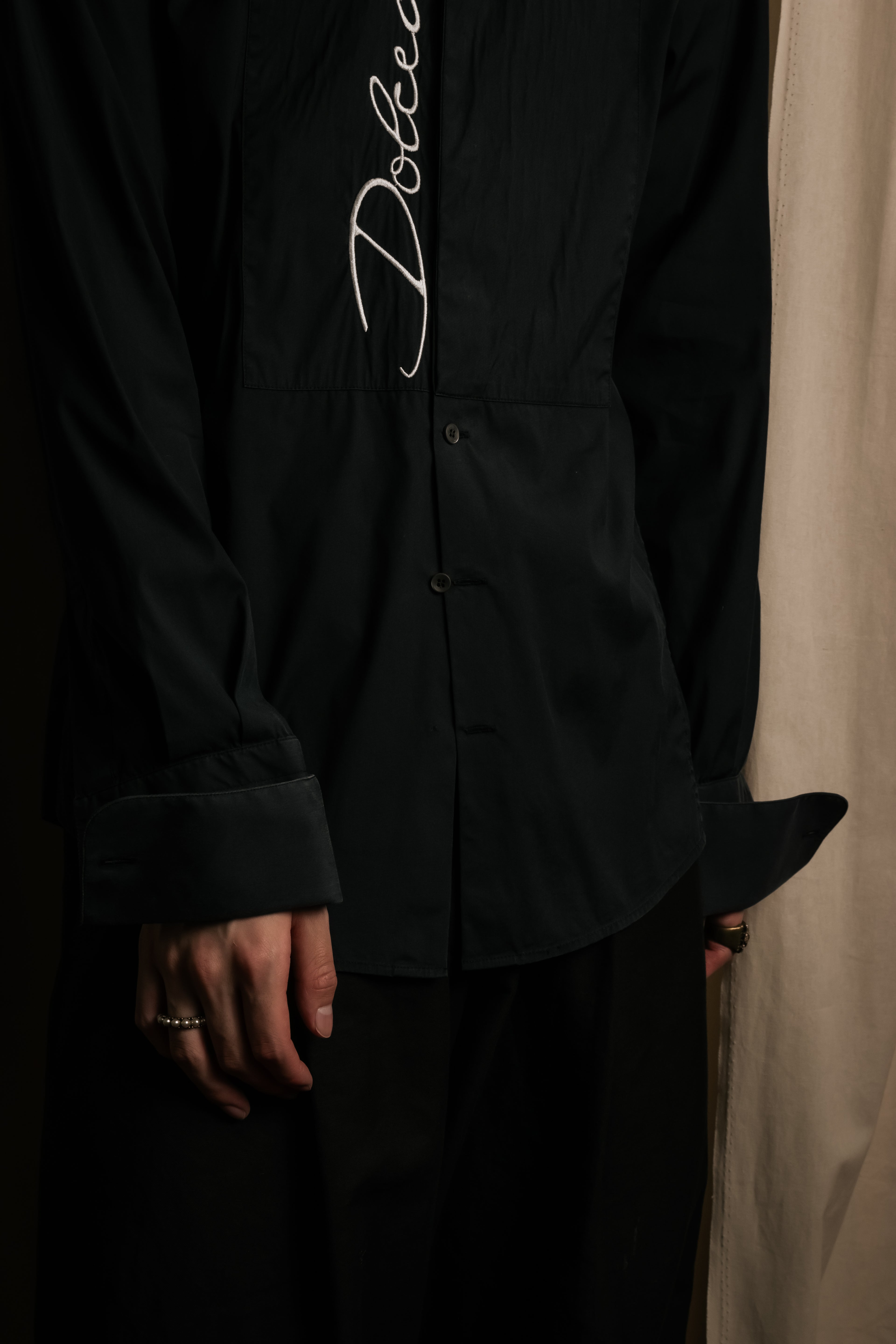 "Dolce & Gabbana" Logo embroidered tie design dress shirt